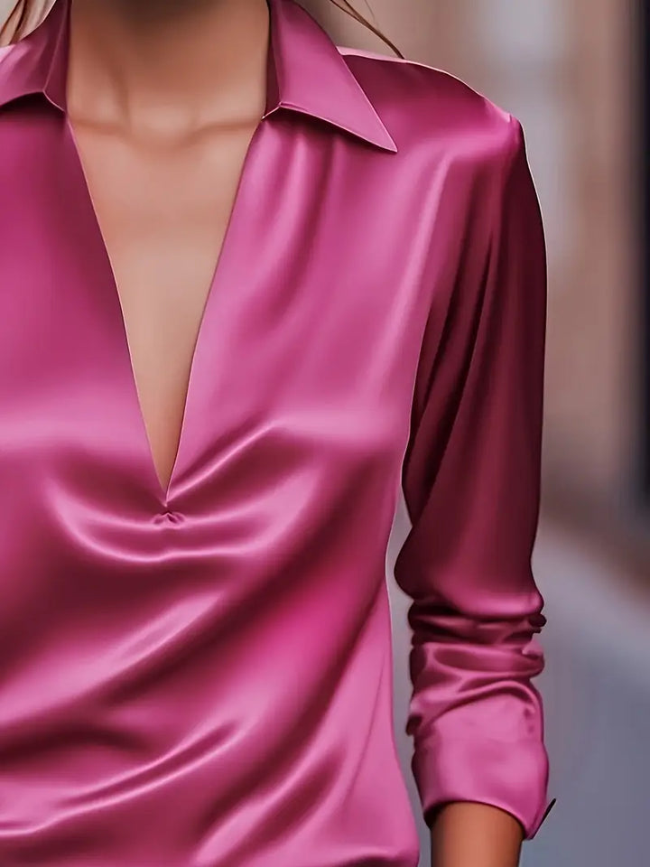 Women’s Blouse | Long Sleeve Collared V-Neck