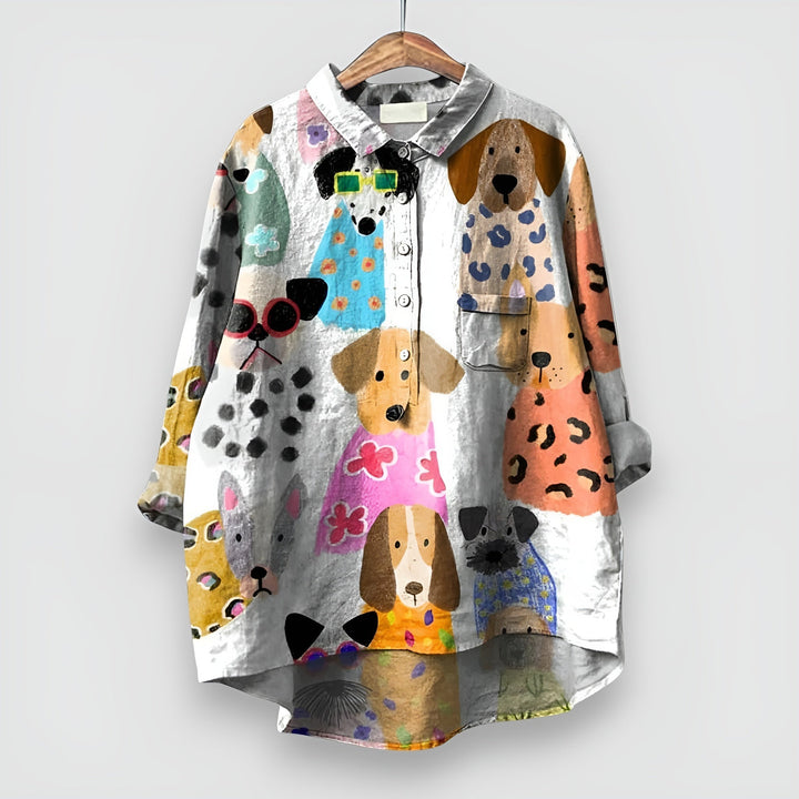Women’s Blouse | Dog Print with Button