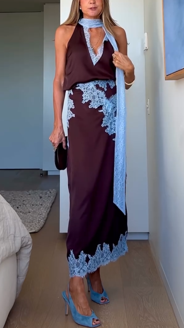 Women's Two-Piece Set | Halter with Scarf and Skirt