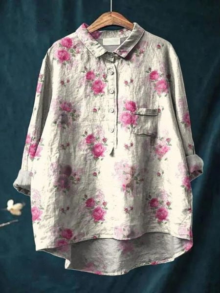 Women's Blouse | Abstract Floral Print Button Front