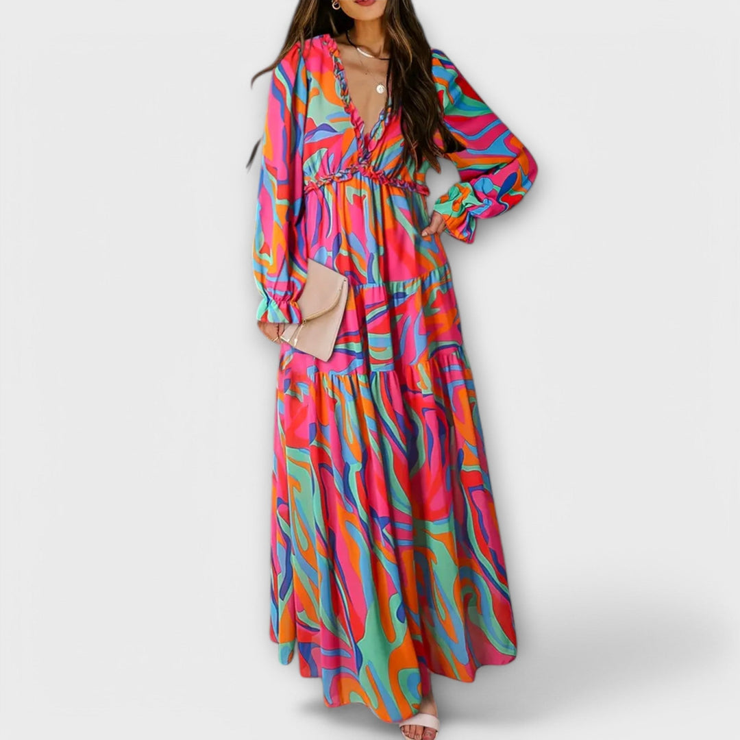 Women’s Dress | Floral V-Neck Long Sleeve Maxi