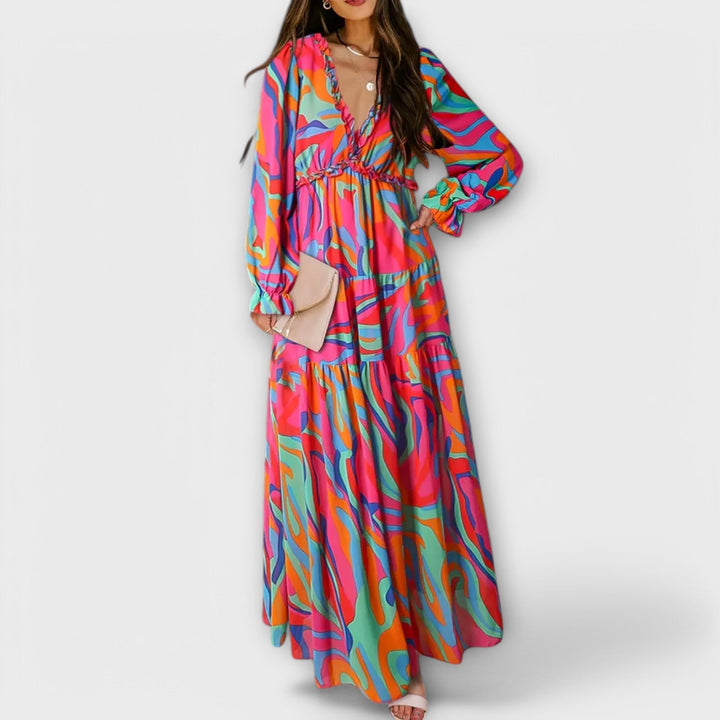 Women’s Dress | Floral V-Neck Long Sleeve Maxi