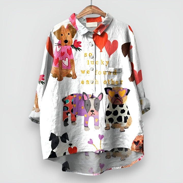 Women’s Blouse | Dog Print with Button