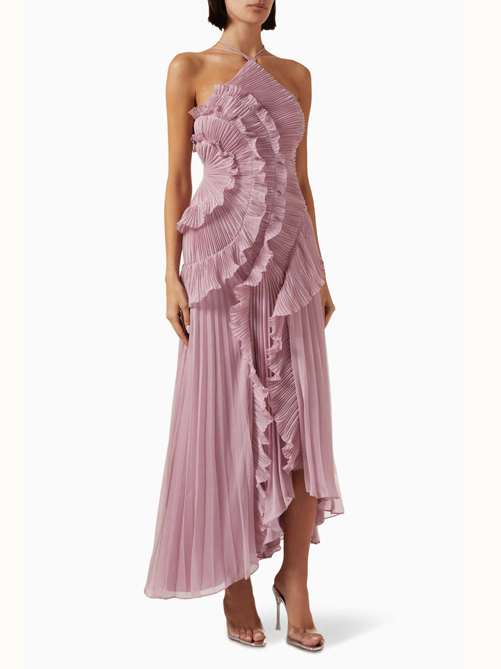 Women's Wedding Guest Maxi Dress | Sleeveless Pleated Asymmetric