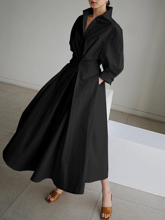 Women's Midi Dress | Collared Long Sleeve
