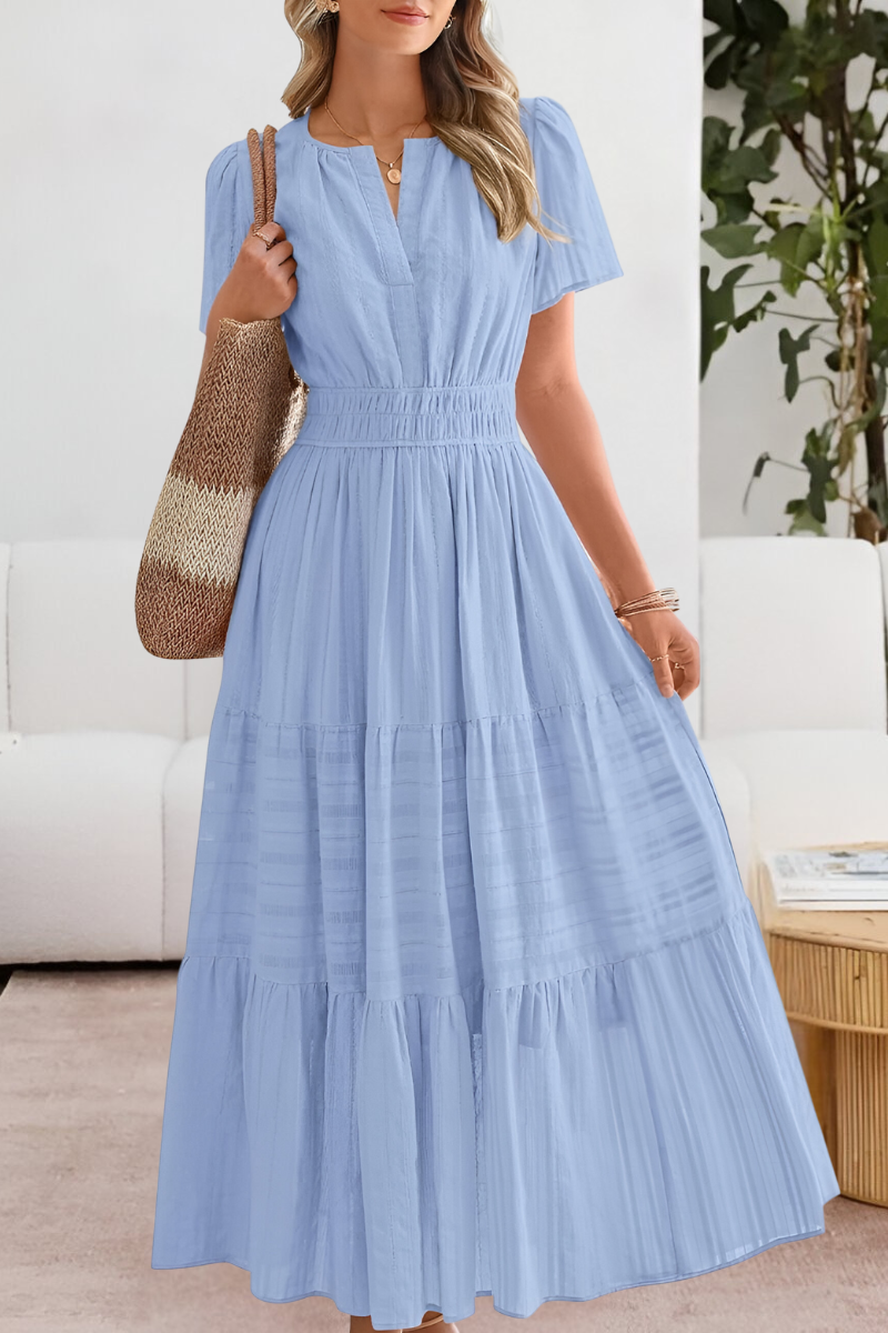 Women's Boho Midi Dress | Smocked Short Sleeve