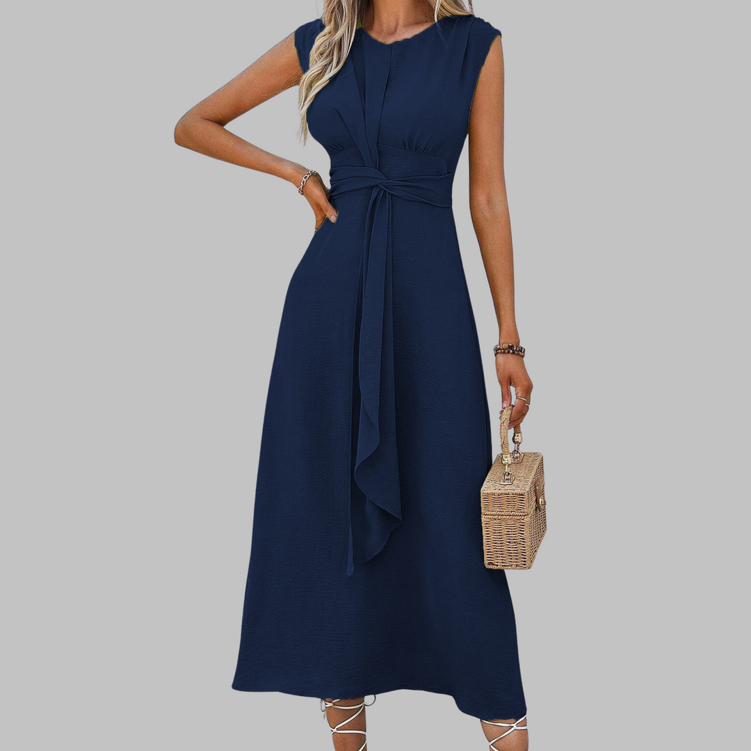 Women's Midi Sundress | A-Line Belted Sleeveless