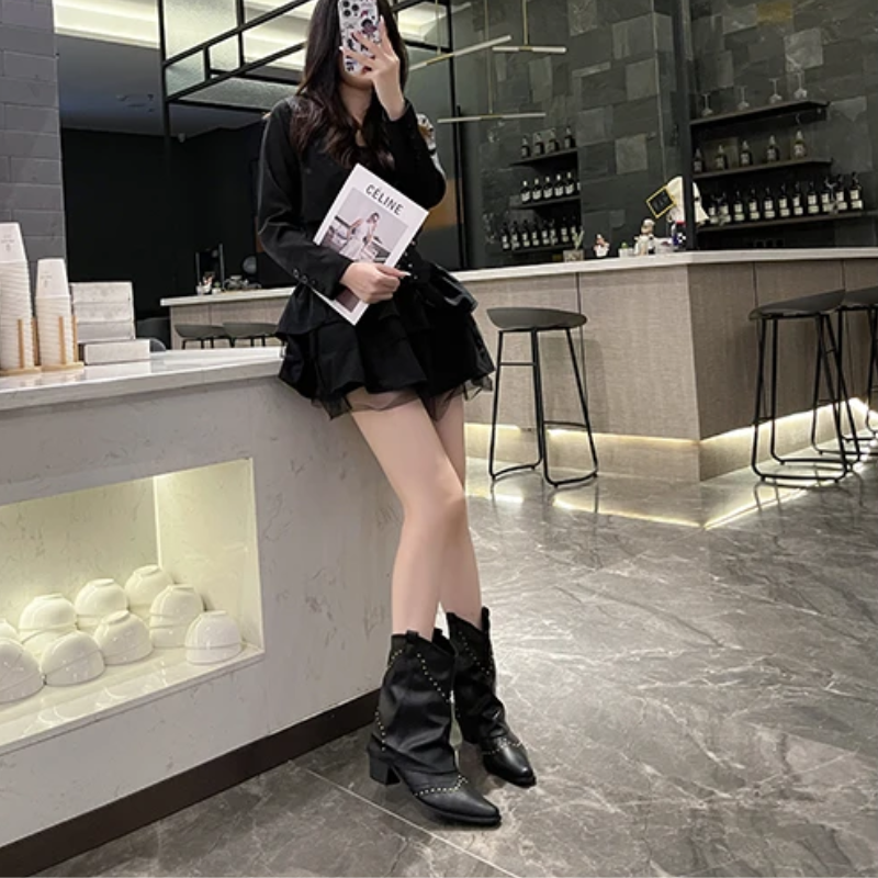 Boots For Women | Ankle Stud Low Heel Slouch