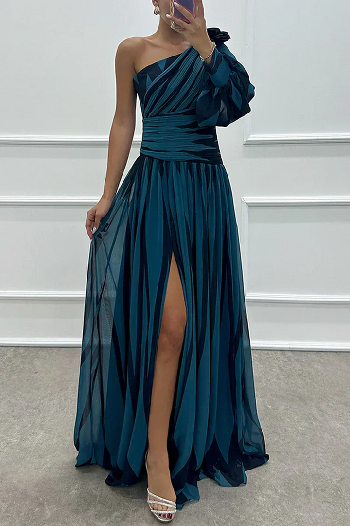 Women's Dress | Striped Maxi One Shoulder Slit
