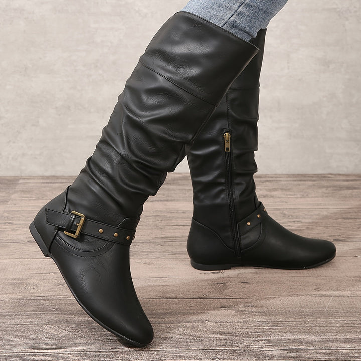 Boots For Women | Flat Heel Knee High With Buckle Detail