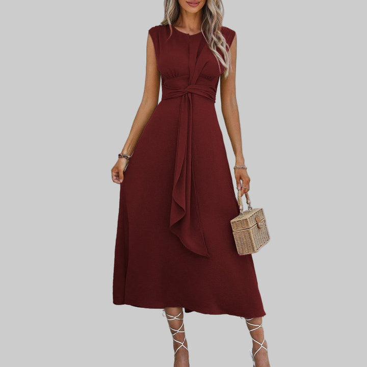Women's Midi Sundress | A-Line Belted Sleeveless