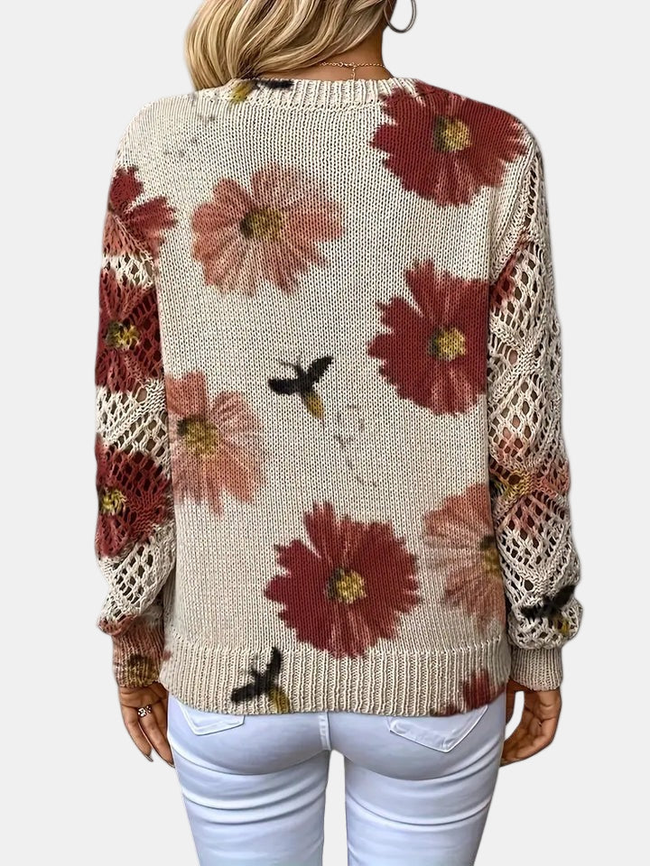Women's Sweater | Floral Knit V-Neck