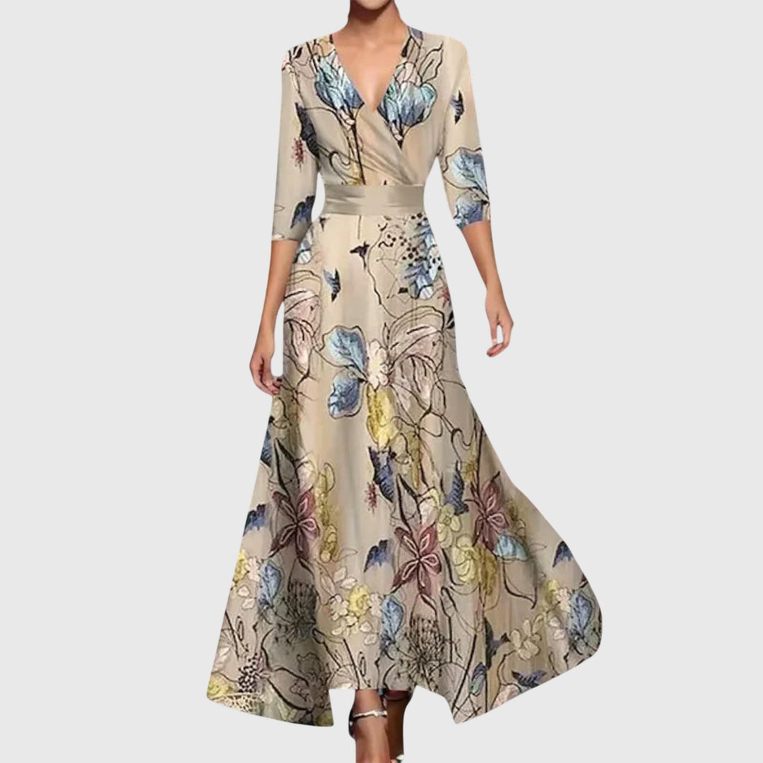 Women's Wedding Guest Maxi Dress | V-Neck Wrap Floral