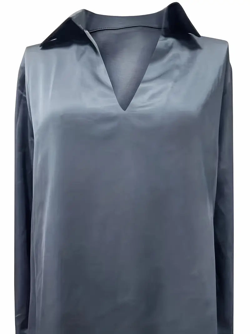 Women’s Blouse | Long Sleeve Collared V-Neck