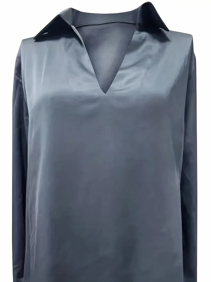 Women’s Blouse | Long Sleeve Collared V-Neck
