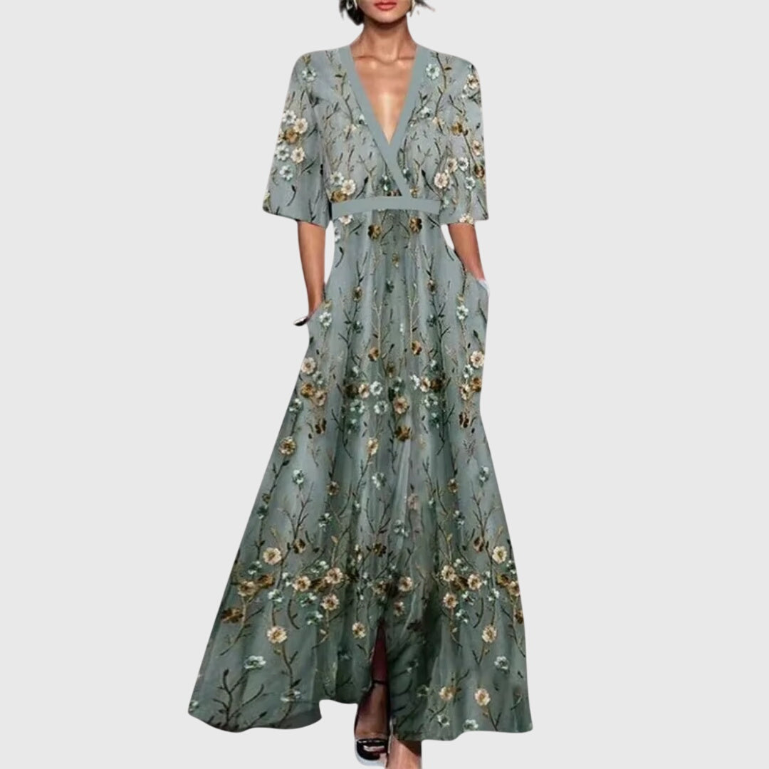 Women's Boho Maxi Dress | V-Neck Floral