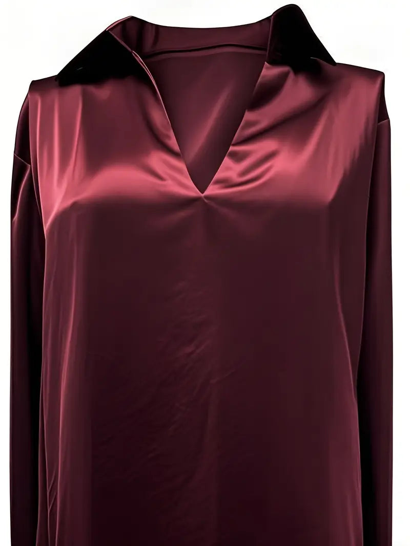 Women’s Blouse | Long Sleeve Collared V-Neck