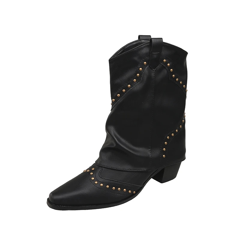 Boots For Women | Ankle Stud Low Heel Slouch