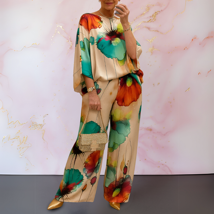 Women's Two-Piece Set  | Printed Top Wide Pants