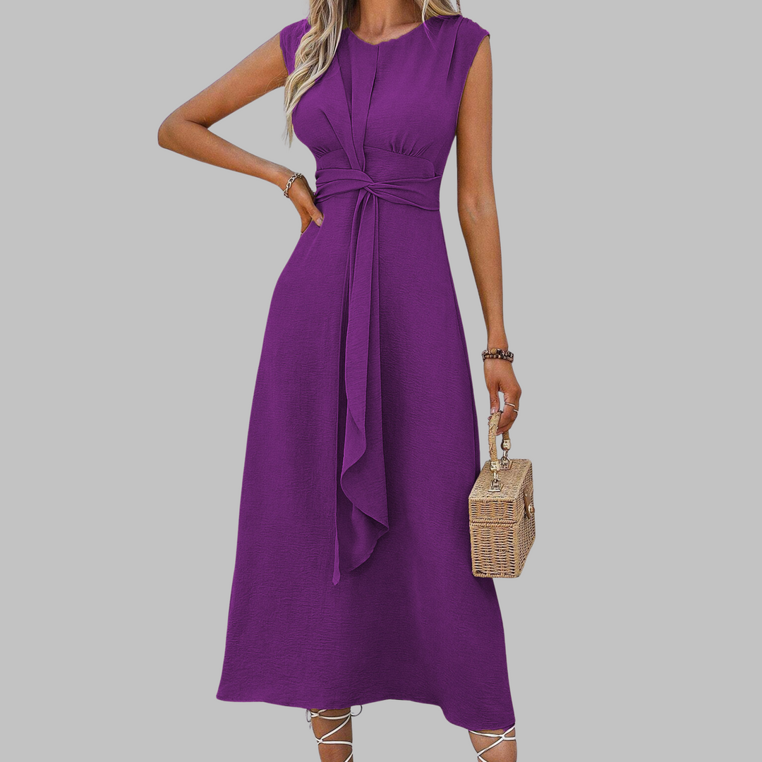 Women's Midi Sundress | A-Line Belted Sleeveless