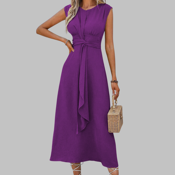Women's Midi Sundress | A-Line Belted Sleeveless