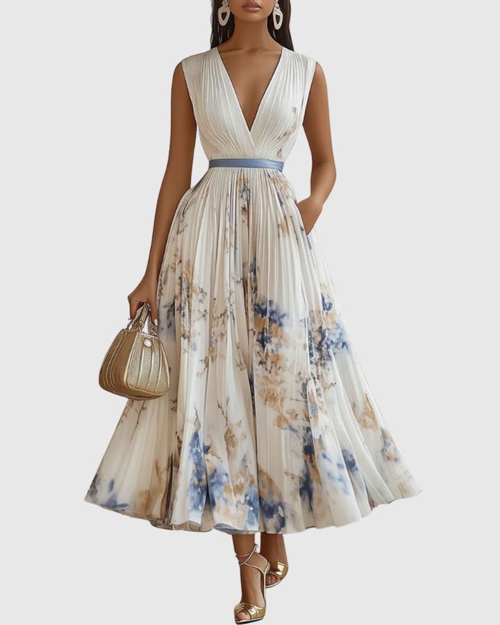 Women's Wedding Guest Maxi Dress | Pleated V-Neck