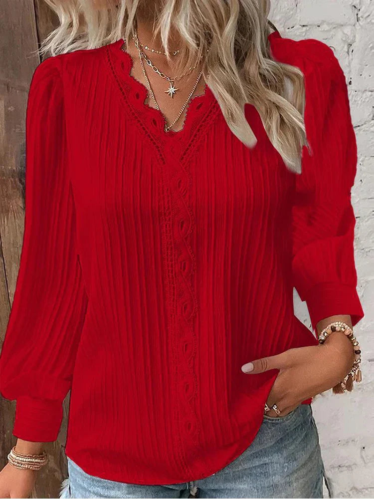 Women's Blouse | Textured V-Neck Detail