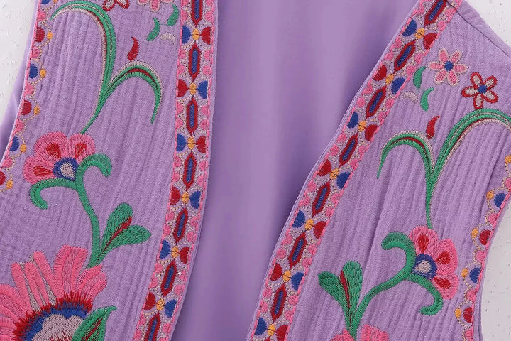Women's Vest | Embroidered Floral Detailing