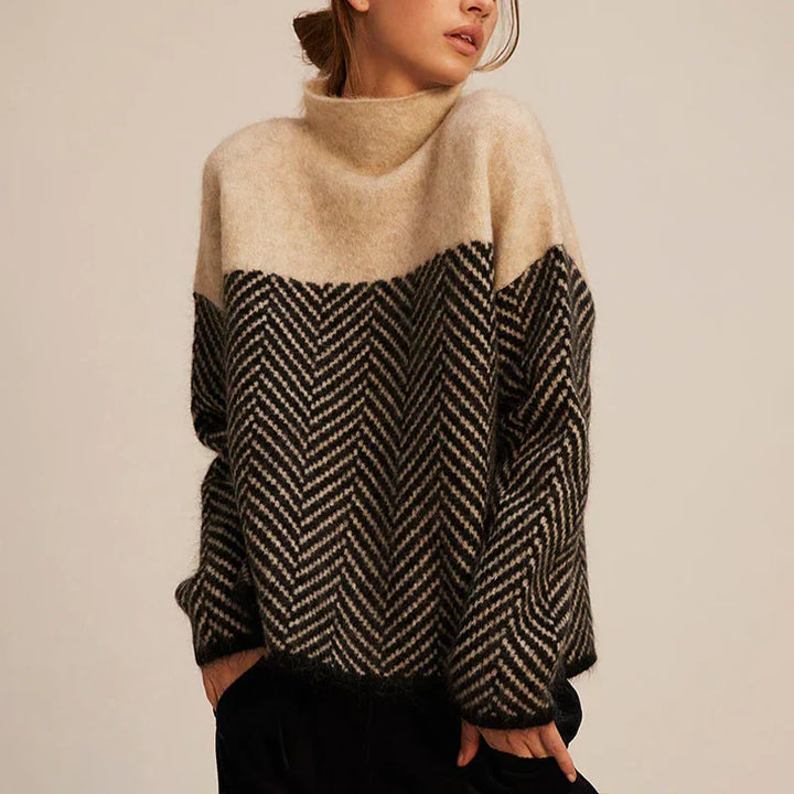 Women's Sweater | High Neck Chevron Pattern