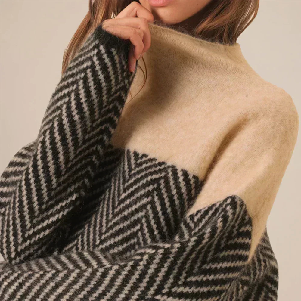 Women's Sweater | High Neck Chevron Pattern