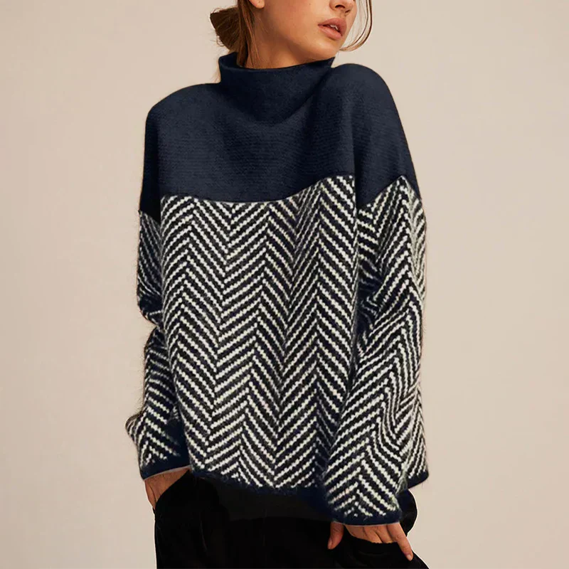 Women's Sweater | High Neck Chevron Pattern