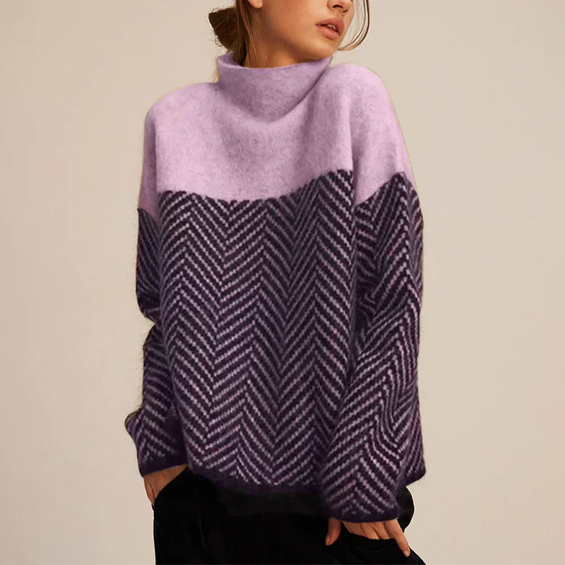 Women's Sweater | High Neck Chevron Pattern
