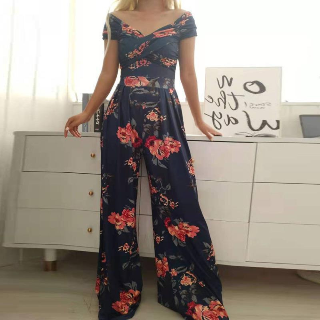 Women's Wide-Leg Jumpsuit | Off-Shoulder Wrap Floral