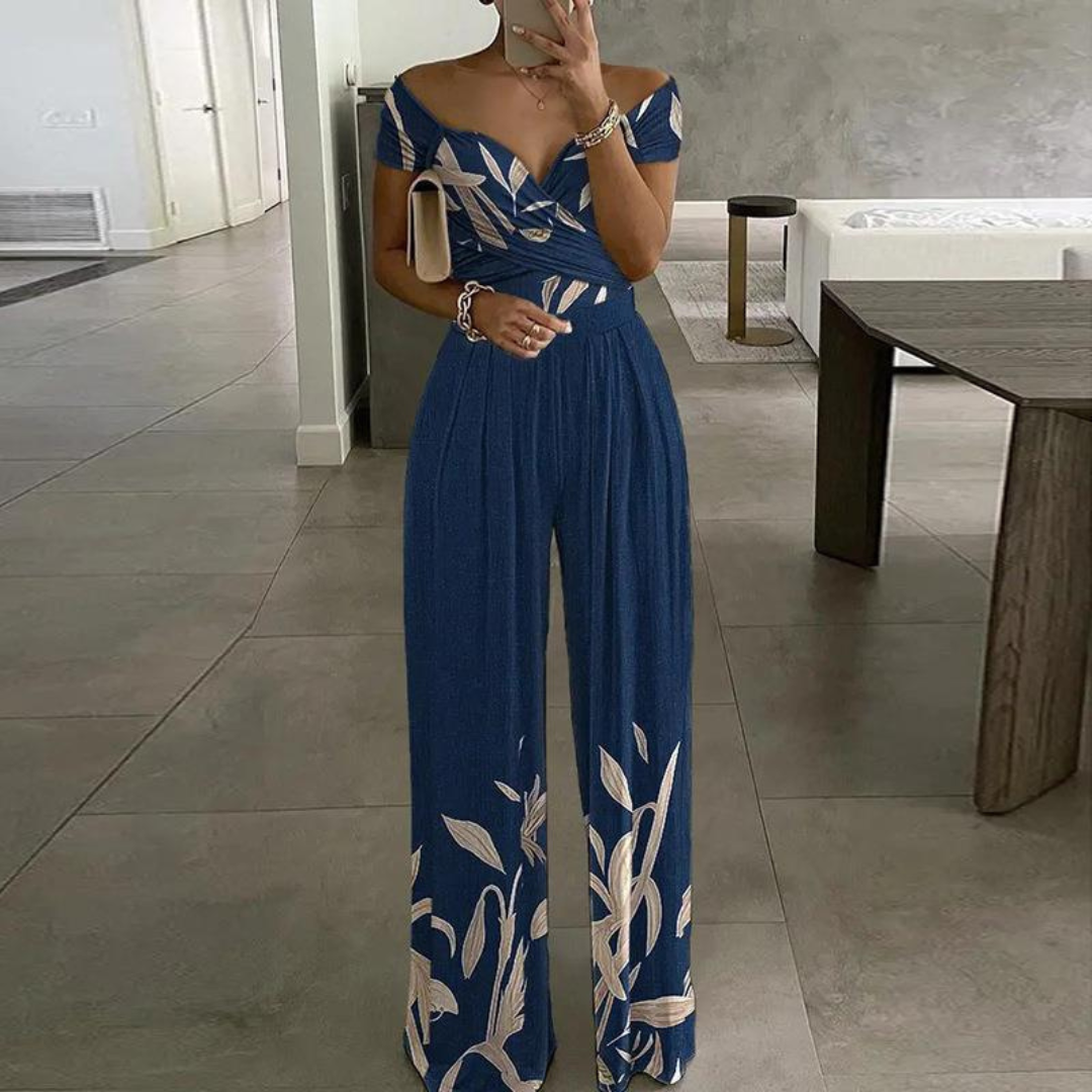 Women's Wide-Leg Jumpsuit | Off-Shoulder Wrap Floral