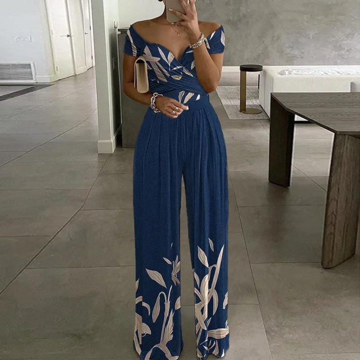Women's Wide-Leg Jumpsuit | Off-Shoulder Wrap Floral