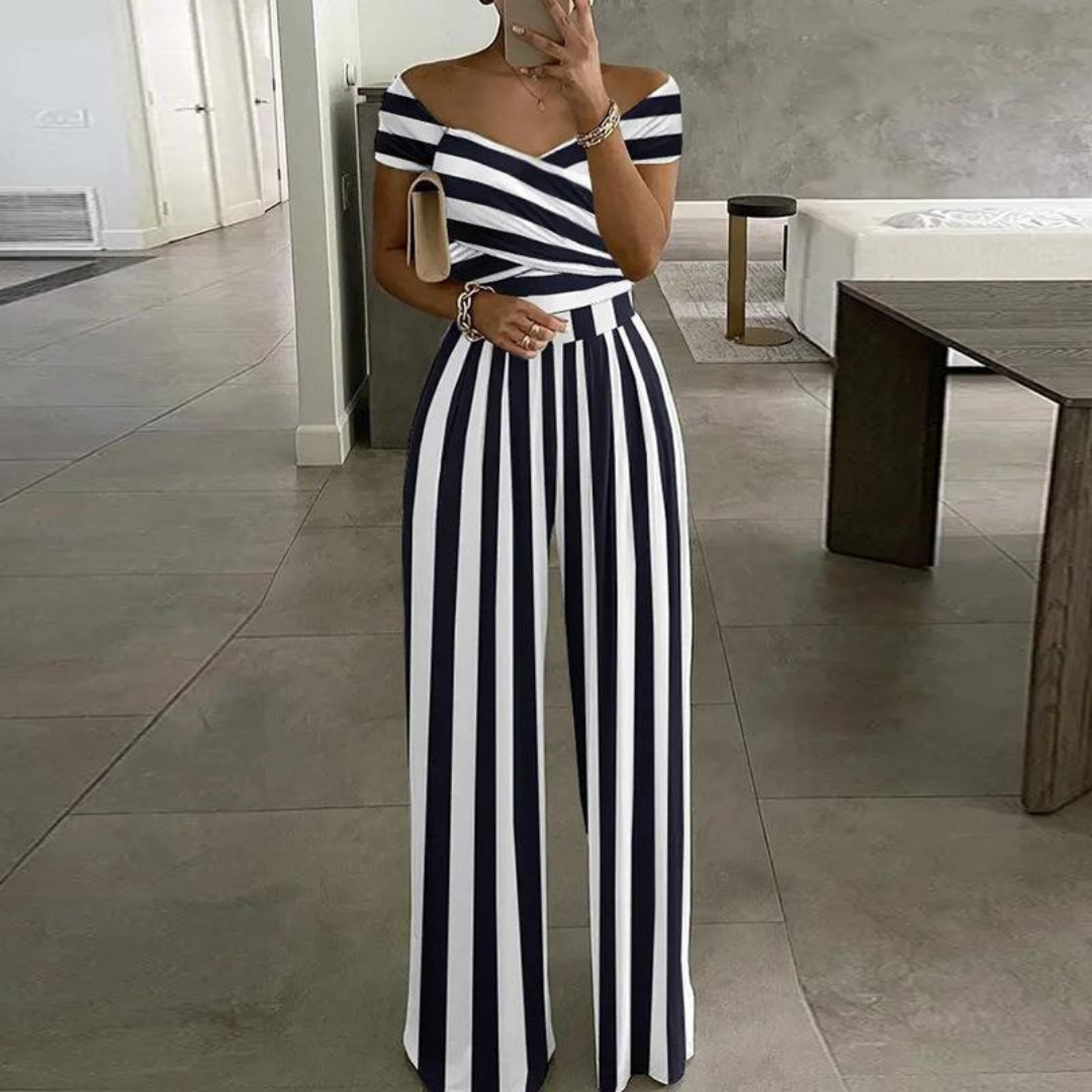 Women's Wide-Leg Jumpsuit | Off-Shoulder Wrap Floral