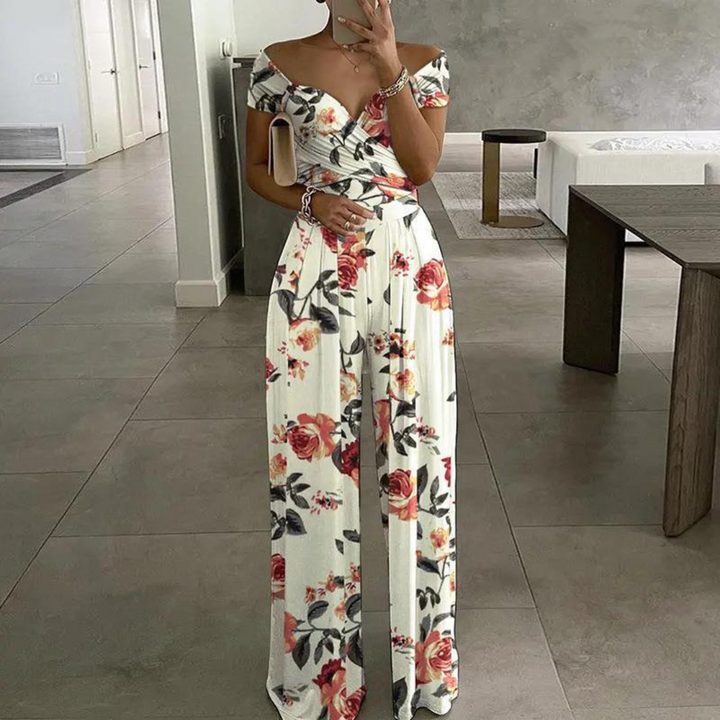 Women's Wide-Leg Jumpsuit | Off-Shoulder Wrap Floral