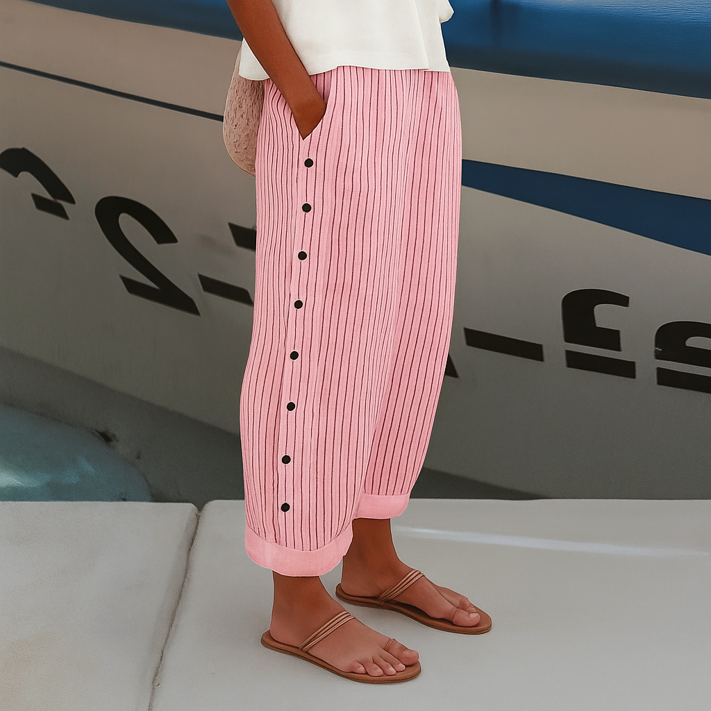 Women's Trousers | Stripe Panel Button Detail