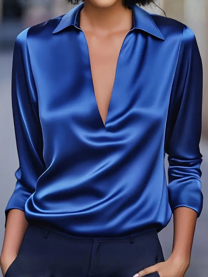 Women’s Blouse | Long Sleeve Collared V-Neck
