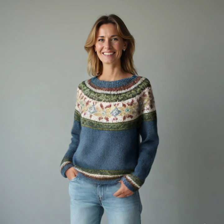 Women's Sweater | Wide Neckline and Patterned