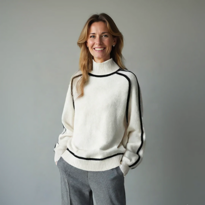 Women's Sweater | Turtleneck Contrast Trim Knit