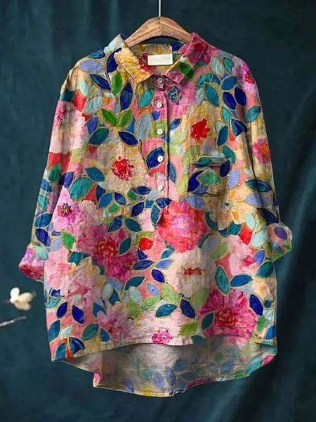 Women's Blouse | Abstract Floral Print Button Front