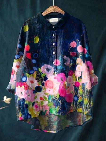 Women's Blouse | Abstract Floral Print Button Front