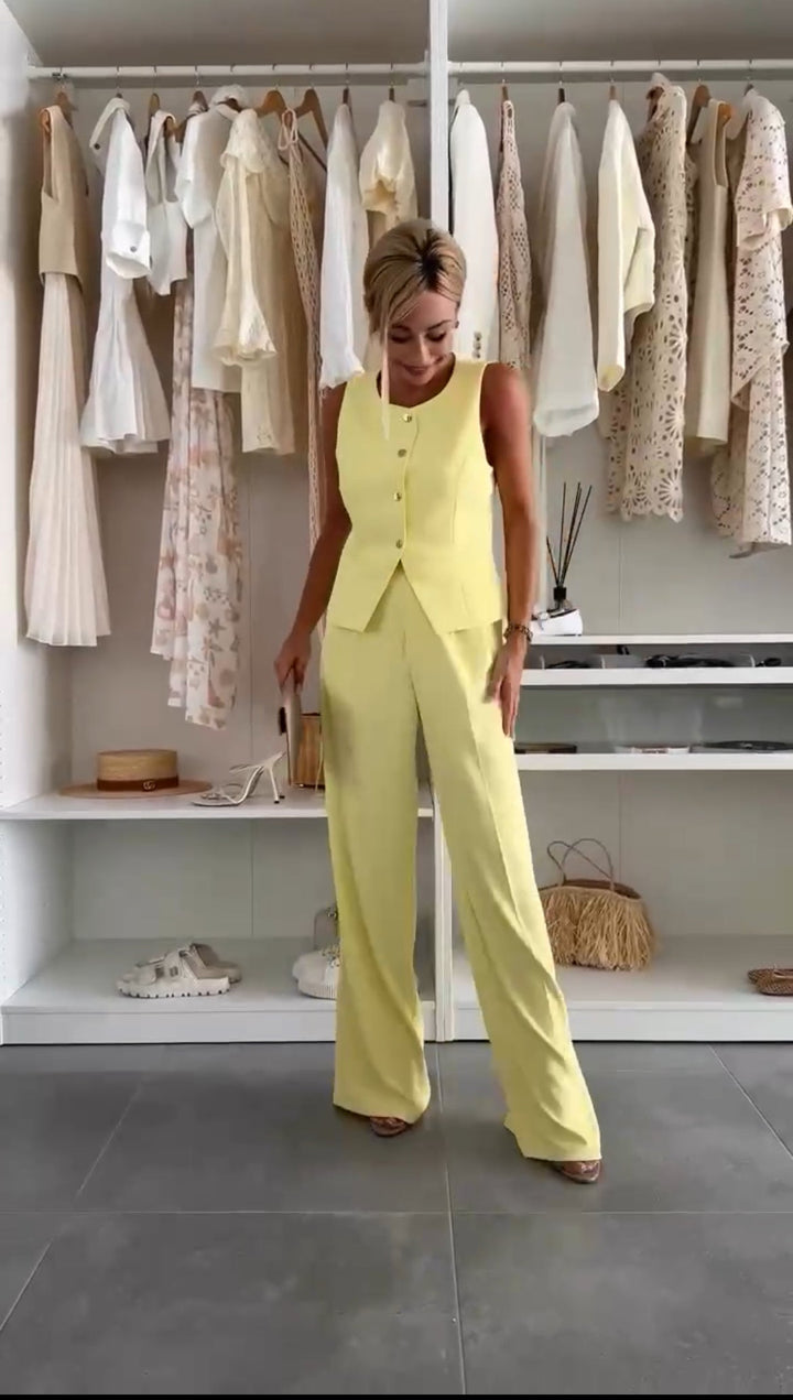 Women’s Matching Set | Sleeveless Button Vest Trousers