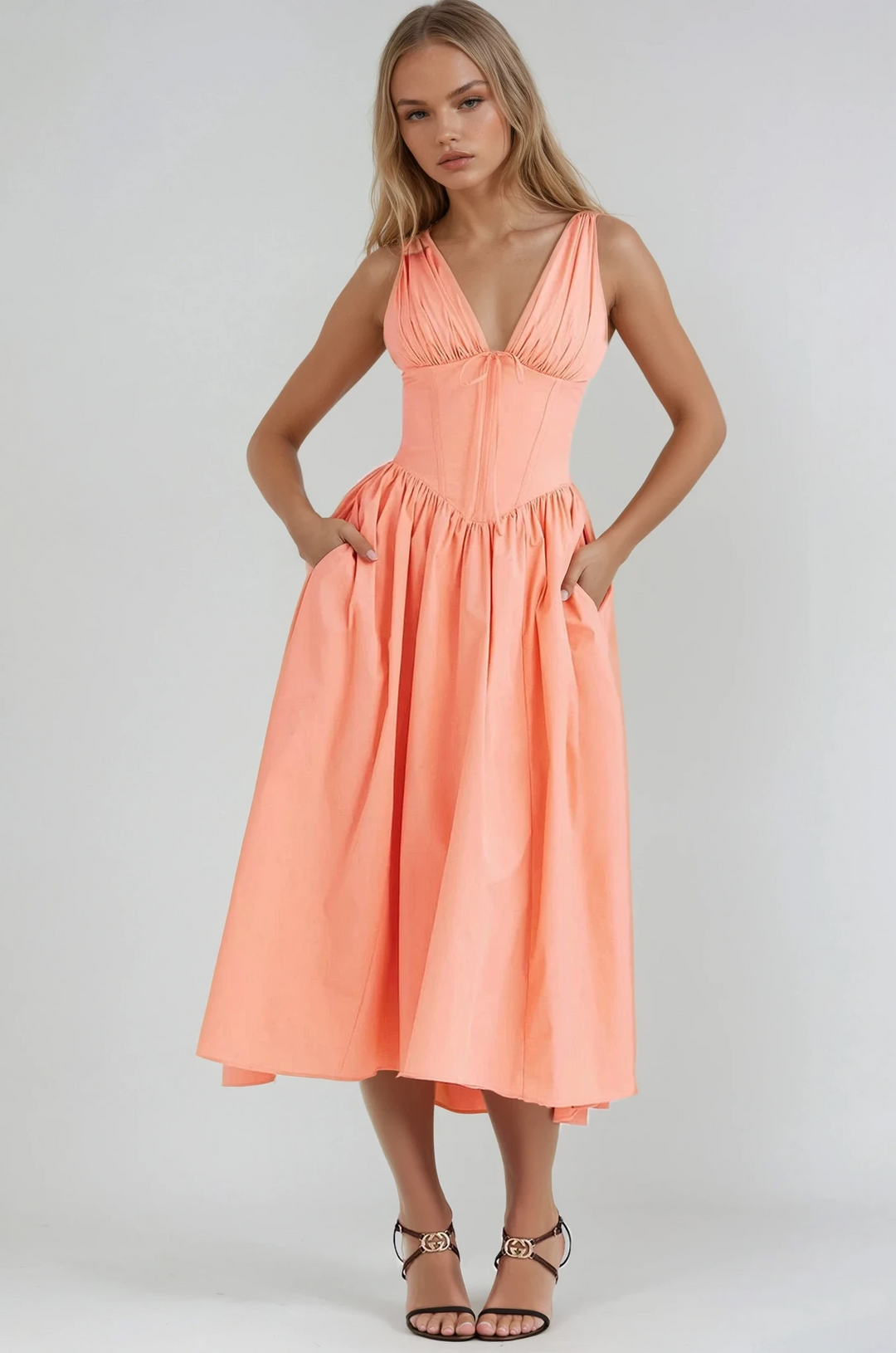Women’s Summer Dress | Sleeveless V-Neck Midi