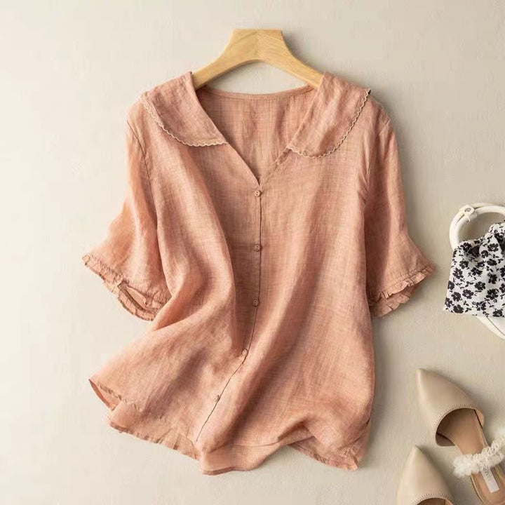 Women's Blouse |  Button Front Scalloped Collar