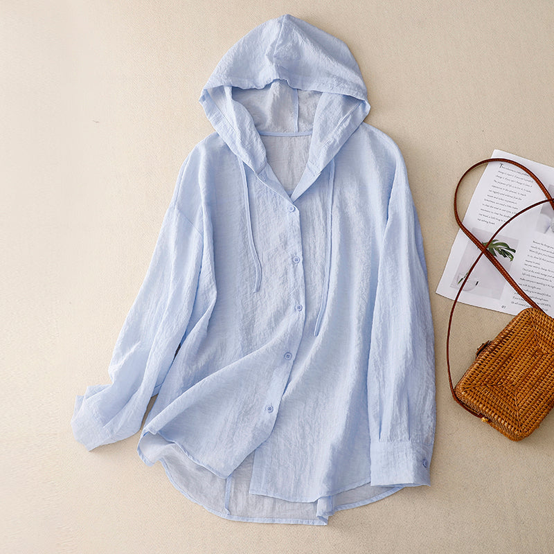 Women’s Blouse | Hooded Long Sleeve Button-Up