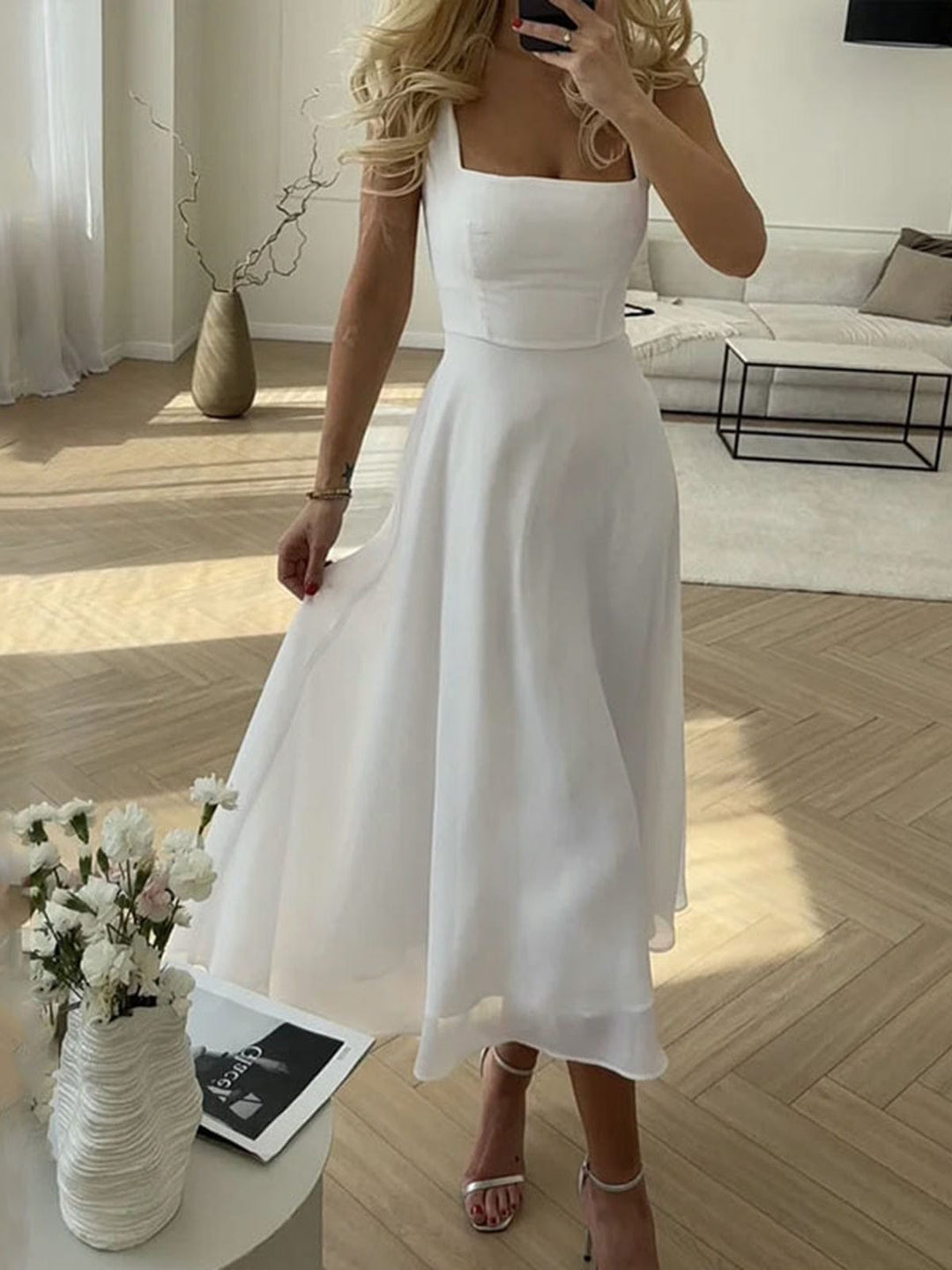 Women's Wedding Guest Midi Dress | A-Line Square Neck