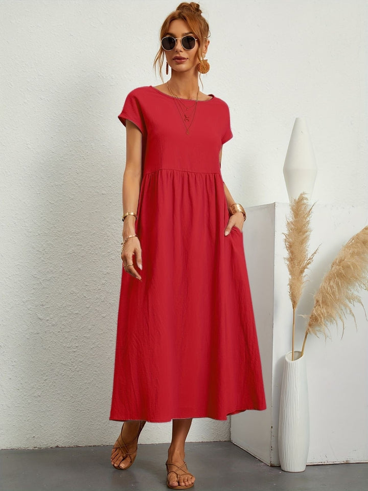 Women's Dress | Loose Maxi Round Neck Pocket