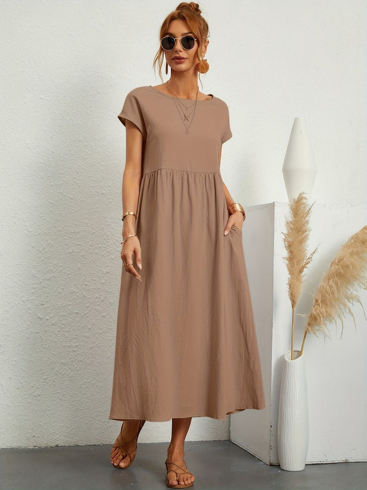 Women's Dress | Loose Maxi Round Neck Pocket